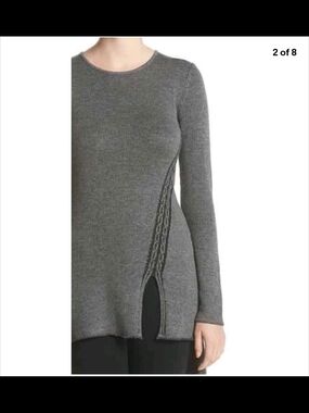 Ruff Hewn Gray Long Sleeve Knit Tunic with Side Cable Detail